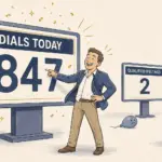 Illustration showing the difference between call volume and qualified meetings — a salesman celebrates 847 dials while an unimpressed executive points to only 2 qualified meetings, representing the cost of prioritizing activity over conversion in B2B outbound sales.
